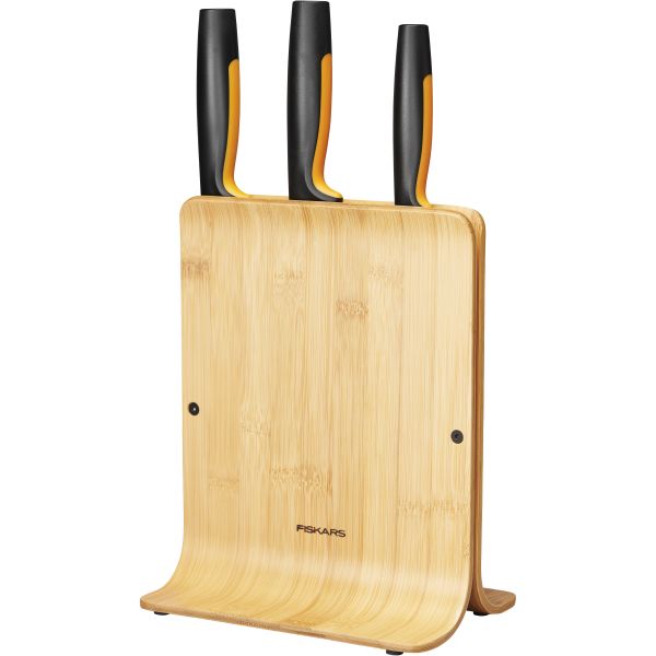 Fiskars Functional Form Knivblock i bambu med 3 knivar