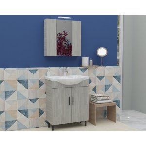 Badrumsmöbler Luna 55 - Grått med spegelskåp - Badrumspaket, Badrumsmöbler