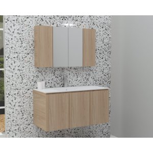 Badrumsmöbler Verona 90 - Beige med spegelskåp - Badrumspaket, Badrumsmöbler