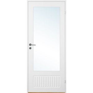 Innerdörr Bornholm - Kompakt dörrblad, spårfräst dekor & glas A14 + Handtagskit - Matt - Enkla inomhusdörrar, Innerdörrar, D