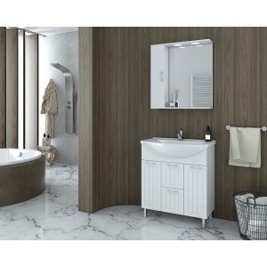 Badrumsmöbler Ritmo 75 - Vitt med spegelskåp - Badrumspaket, Badrumsmöbler