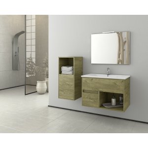 Badrumsmöbler Sorrento 75 - Naturfärgat med spegel- & sidoskåp - Badrumspaket, Badrumsmöbler