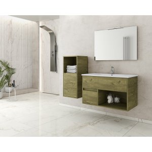 Badrumsmöbler Sorrento 85 - Naturfärgat med spegel- & sidoskåp - Badrumspaket, Badrumsmöbler