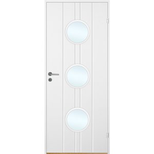 Innerdörr Bornholm - Kompakt dörrblad, spårfräst dekor & runda glaspartier A16 + Handtagskit - Blankt - Enkla inomhusdörrar,