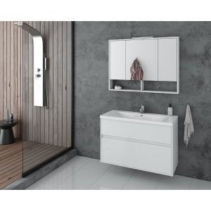 Badrumsmöbler Instinct 100 - Vitt med spegelskåp - Badrumspaket, Badrumsmöbler