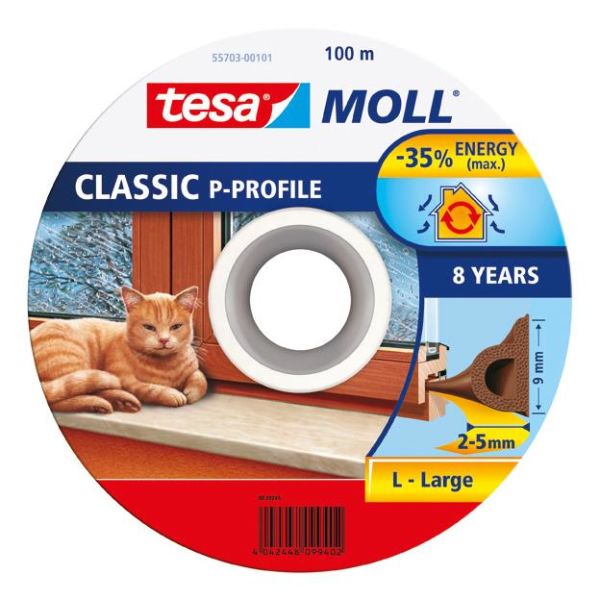Tesa P-list 55703-00101-00 Tätningslist EPDM, 100 m, 9 mm x 5.5 mm Brun