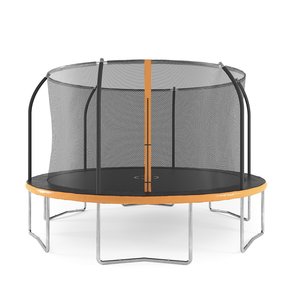 Studsmatta med säkerhetsnät - svart/orange - 425 cm + Jordankare - 4 st - Studsmattor, Utelek