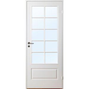 Innerdörr Gotland - Kompakt dörrblad med stort spröjsat glasparti SP10 + Handtagskit - Blankt - Enkla inomhusdörrar, Innerdörrar