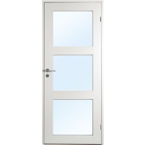 Innerdörr Öland - Massivt dörrblad med glas i 3:spegel-indelning + Handtagskit - Blankt - Enkla inomhusdörrar, Innerdörrar, Dörr