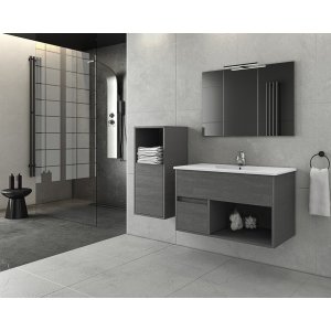 Badrumsmöbler Sorrento 85 - Grafitfärgat med spegel- & sidoskåp - Badrumspaket, Badrumsmöbler